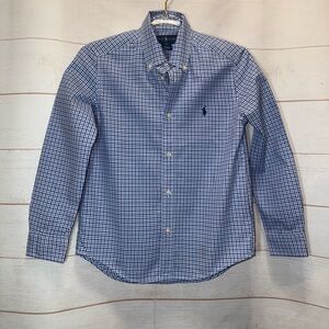 Polo Ralph Lauren long-sleeve blue and white gingham check poplin shirt Size 7